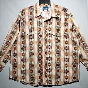 Vintage Wrangler Western‎ Shirt Southwestern Pearl Snap Long Sleeve XXL